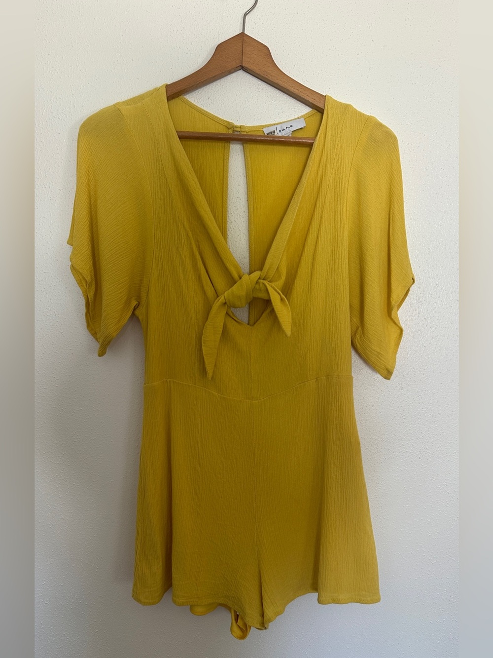 Tie-Front Mustard Romper with V-Neck